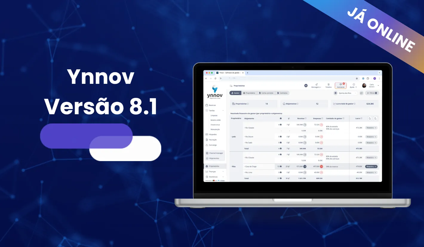 Ynnov 8.1: Novas funcionalidades que reforçam a gestão profissional de alojamentos
